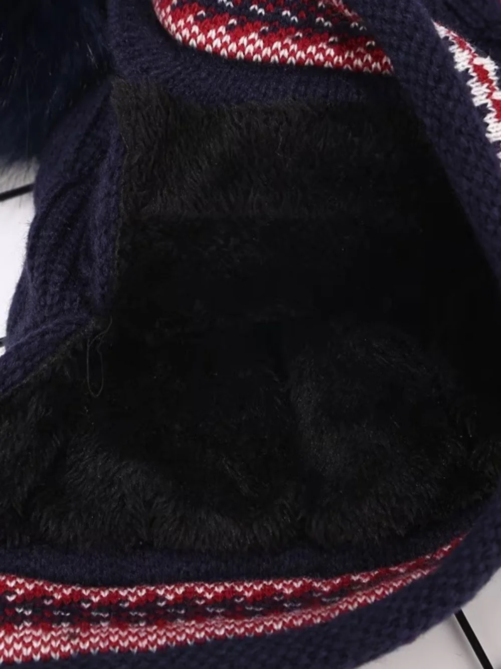 Adorable Black Pom-Pom Winter Beanie with Red Trim